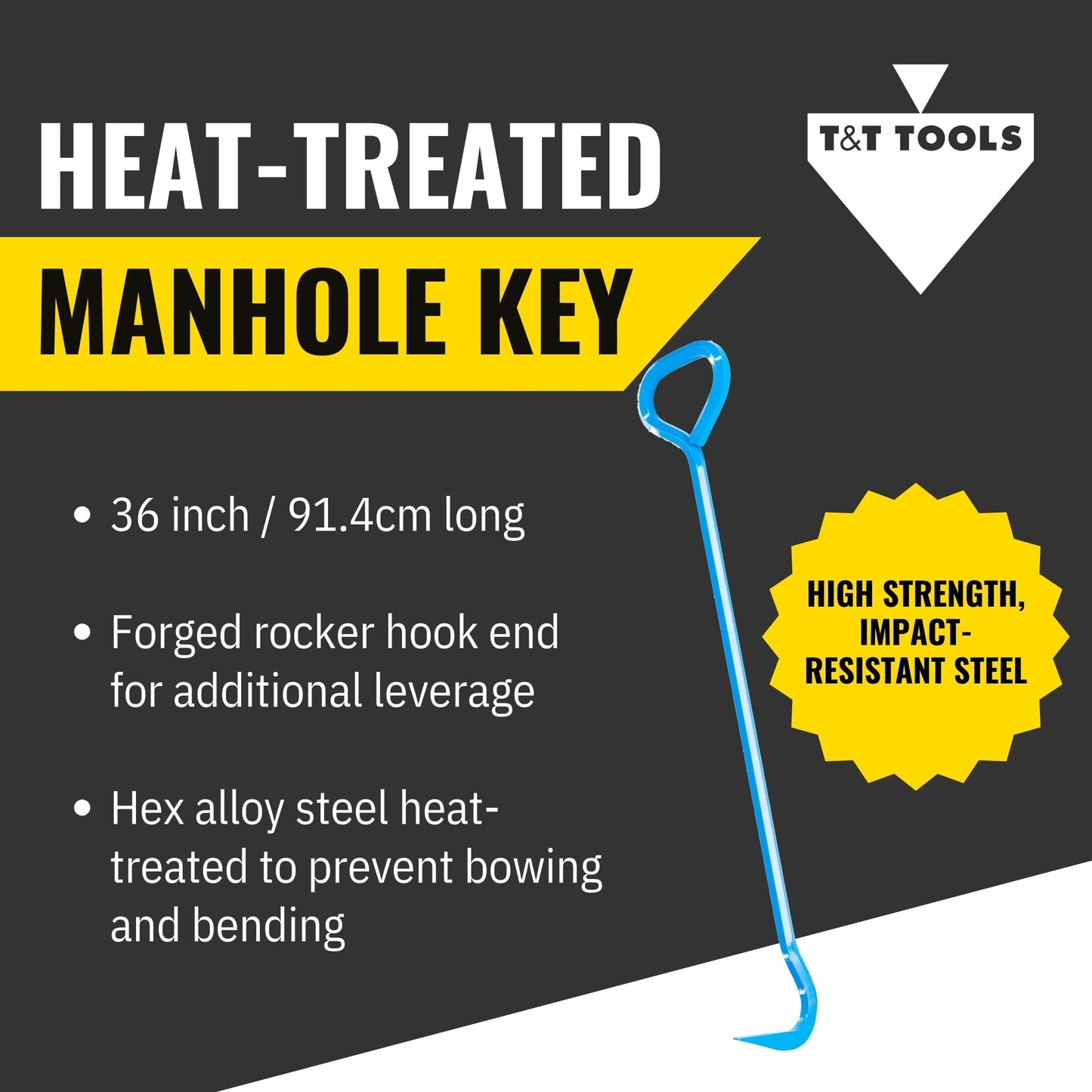 T&T Tools Top Popper Manhole Hook – Heat Treated Manhole Hook (Rotated Handle, Alloy Steel, 36-Inch)