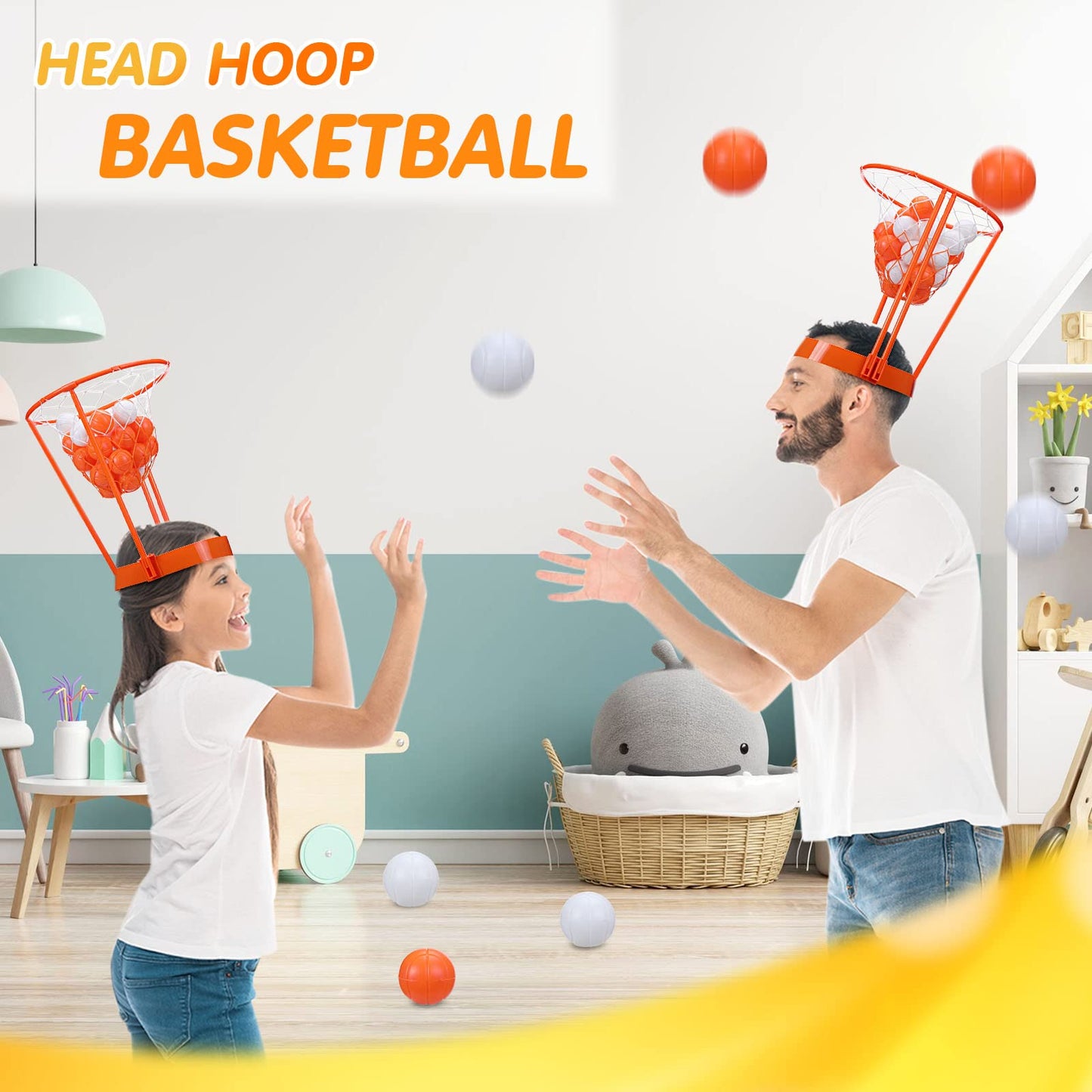Head Hoop Basketball Party Game Set for Kid Adult Carnival Game Portable Adjustable Basket Net Headband with Balls for Birthday Carnival Office Indoor Outdoor Activity Fun Gift Back to School(33 Pcs)