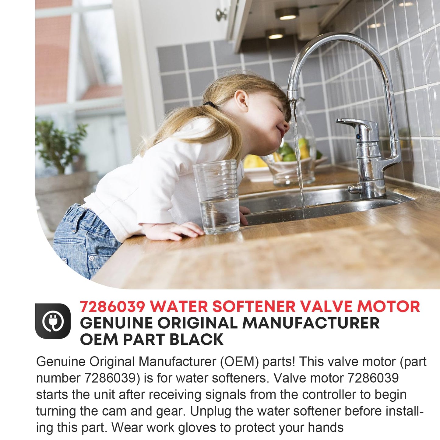 Tesidol 7286039 WS26X10021 7281291 7384691 Water Softener Valve Motor Original Equipment Manufacturer (OEM) Part Black with Gear 7283489