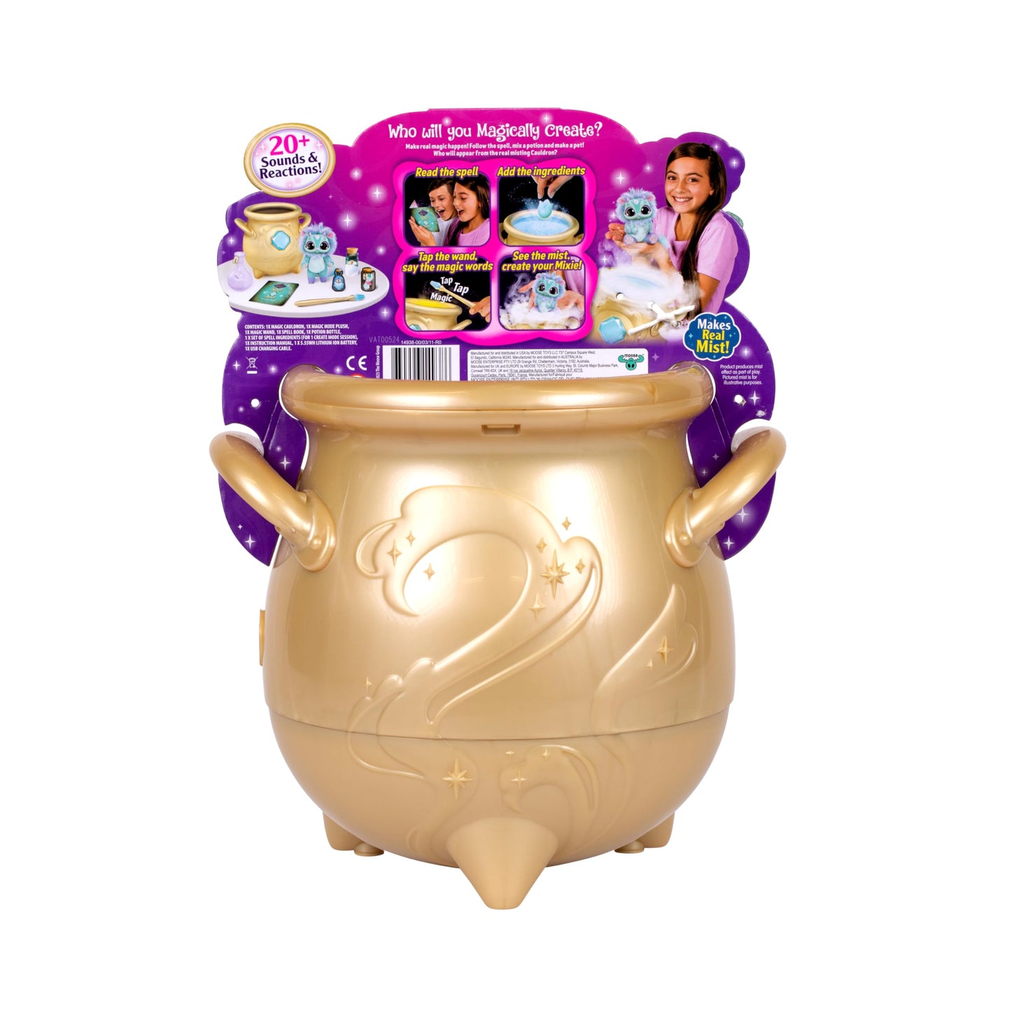 Magic Mixies - Magical Real Misting Gold Cauldron with 8 Inch Non-Electronic Plush Toy. Follow The Spell Book Add The Magic Ingredients. Who Will You Magically Create?