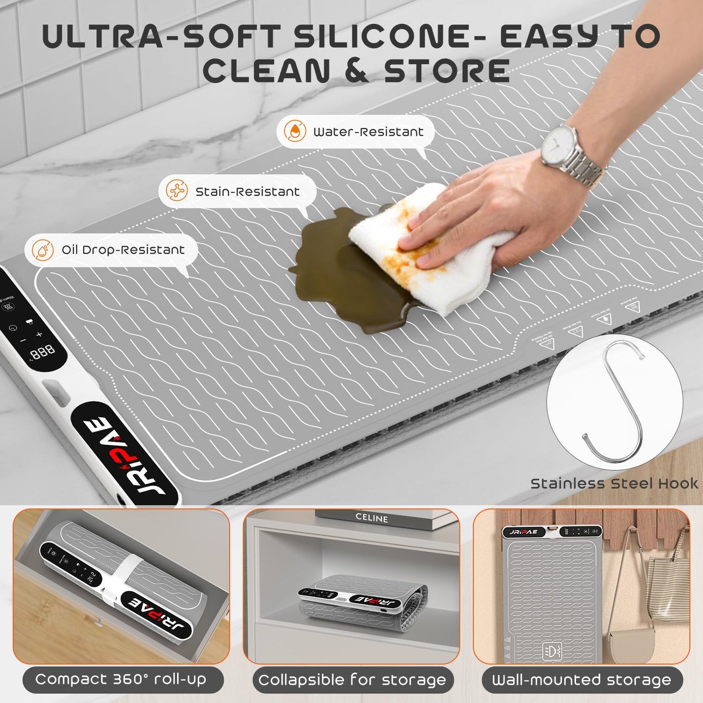 Extra Large Food Warming Mat 580W (XXXL 40"X15"), Electric Warming Tray Silicone Food Warmers for Parties Buffet with Insulated Mat, 7-Temp & 8H Timer, Fast Heating Portable Heating Pad for Daily Use