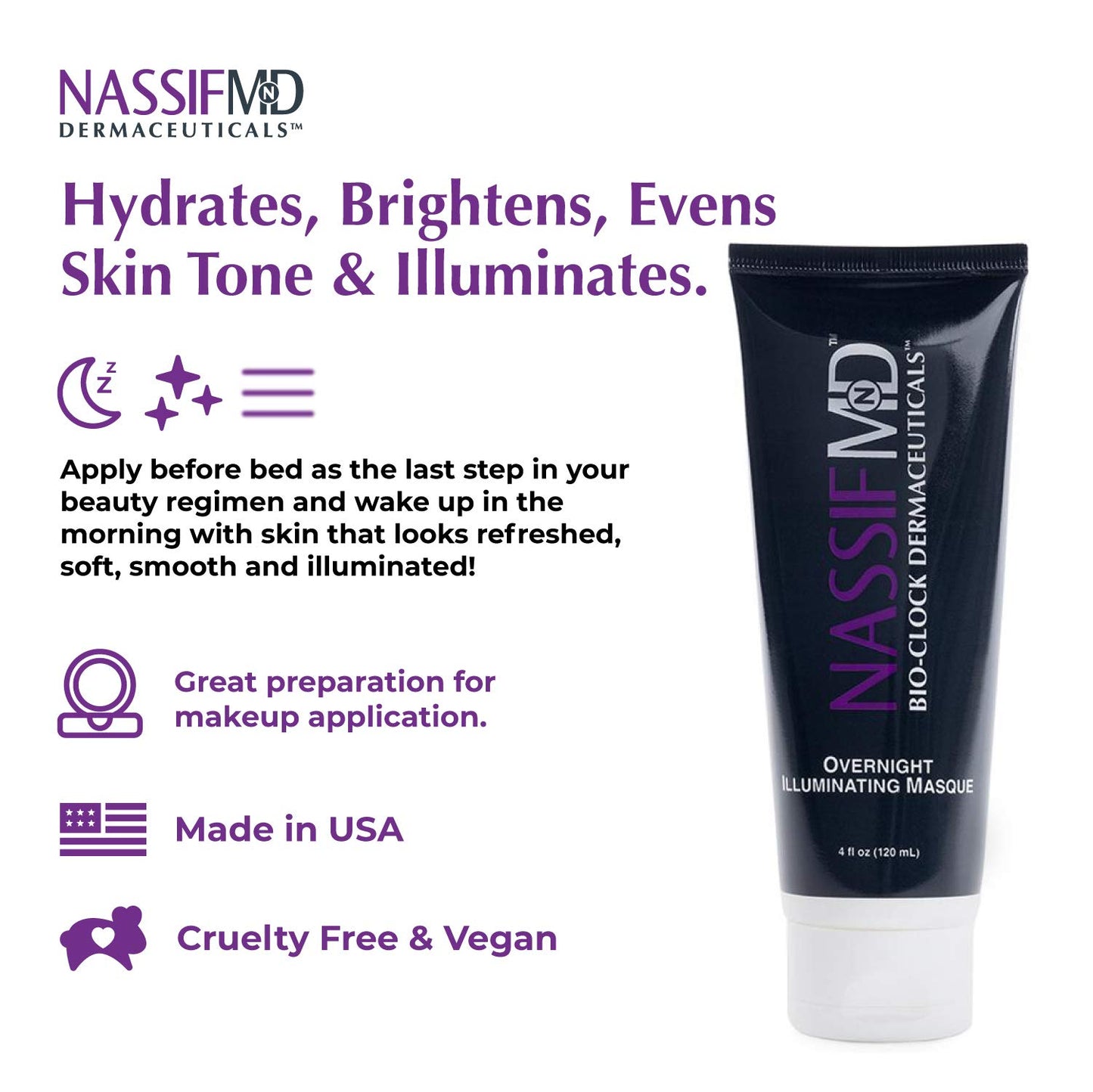 NassifMD Refreshing & Brightening Overnight Illuminating Masque Leaves Skin Soft & Refreshed 4 fl oz