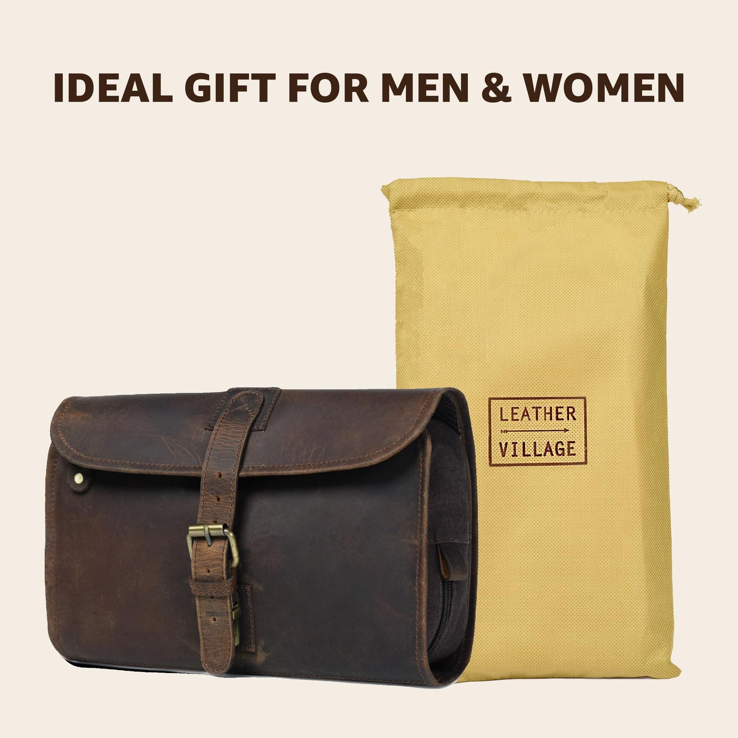 LEATHER VILLAGE Hanging Toiletry Bag for Men & Women, Leather Toiletry Bag for Men, Mens Toiletry Bags for Traveling, Hanging Travel Toiletry Bag, Mens Travel Bag Toiletry, Dopp Kit Shower Bags-Brown