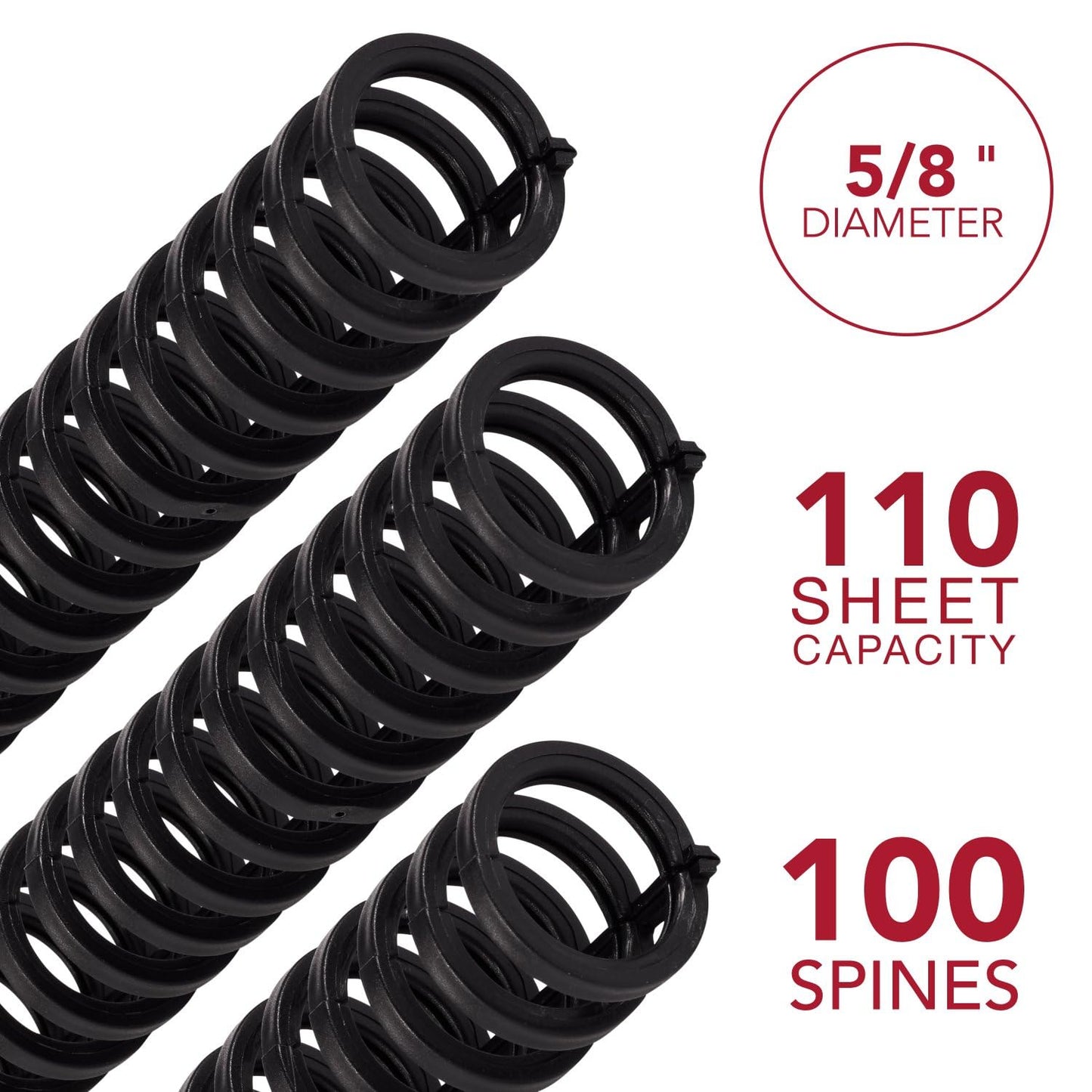 GBC Binding Spines / Spirals / Coils, 5/8" Diameter, 110 Sheet Capacity, ProClick, Black, 100 Pack (2514517)