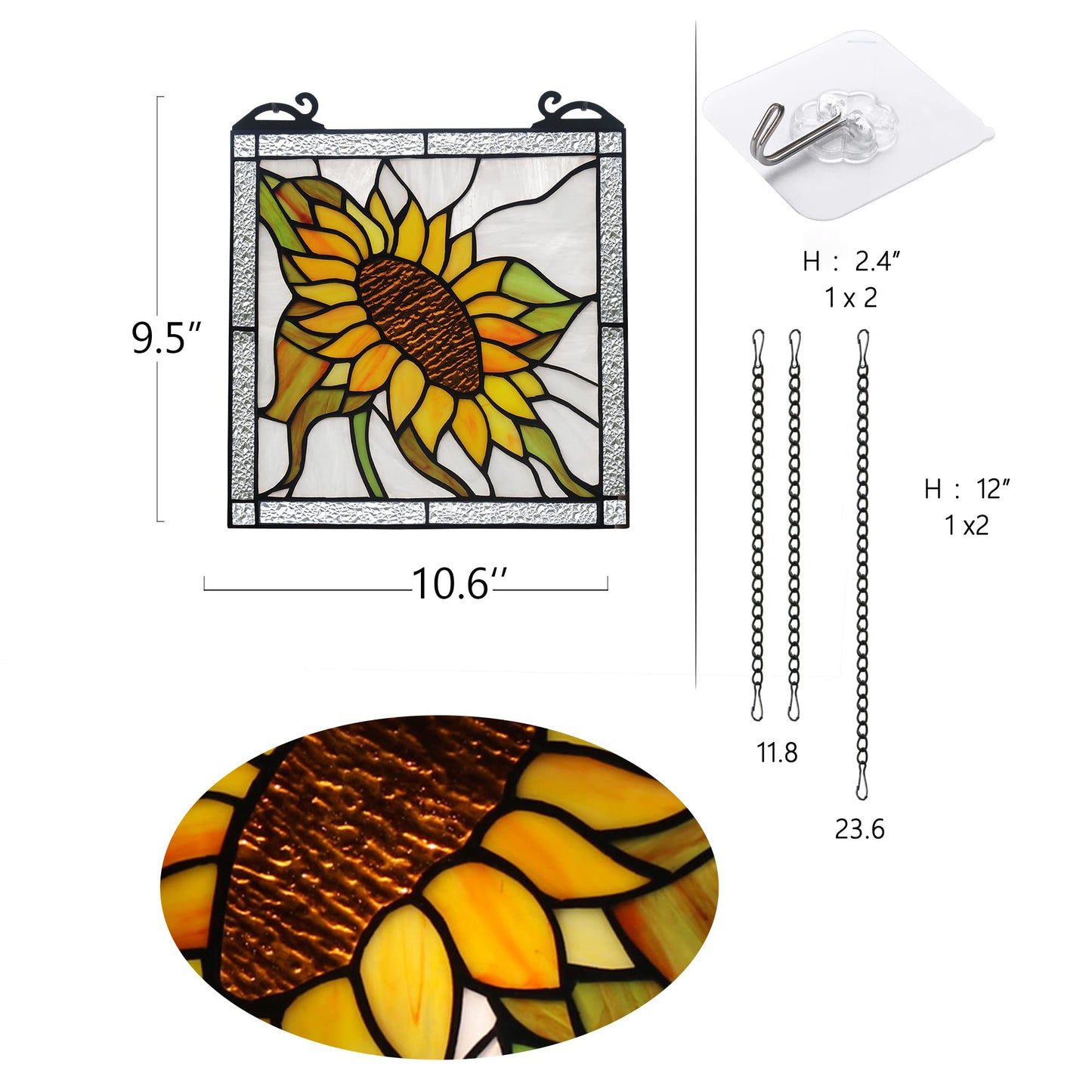 HAOSUM Sunflower Stained Glass Panels Window Hanging,Sun Flower Suncatcher Handmade Art Elegant Decoration,Sunflower Gifts for Women Home Decor,Window Or Wall Decor for Living Room, Bedroom