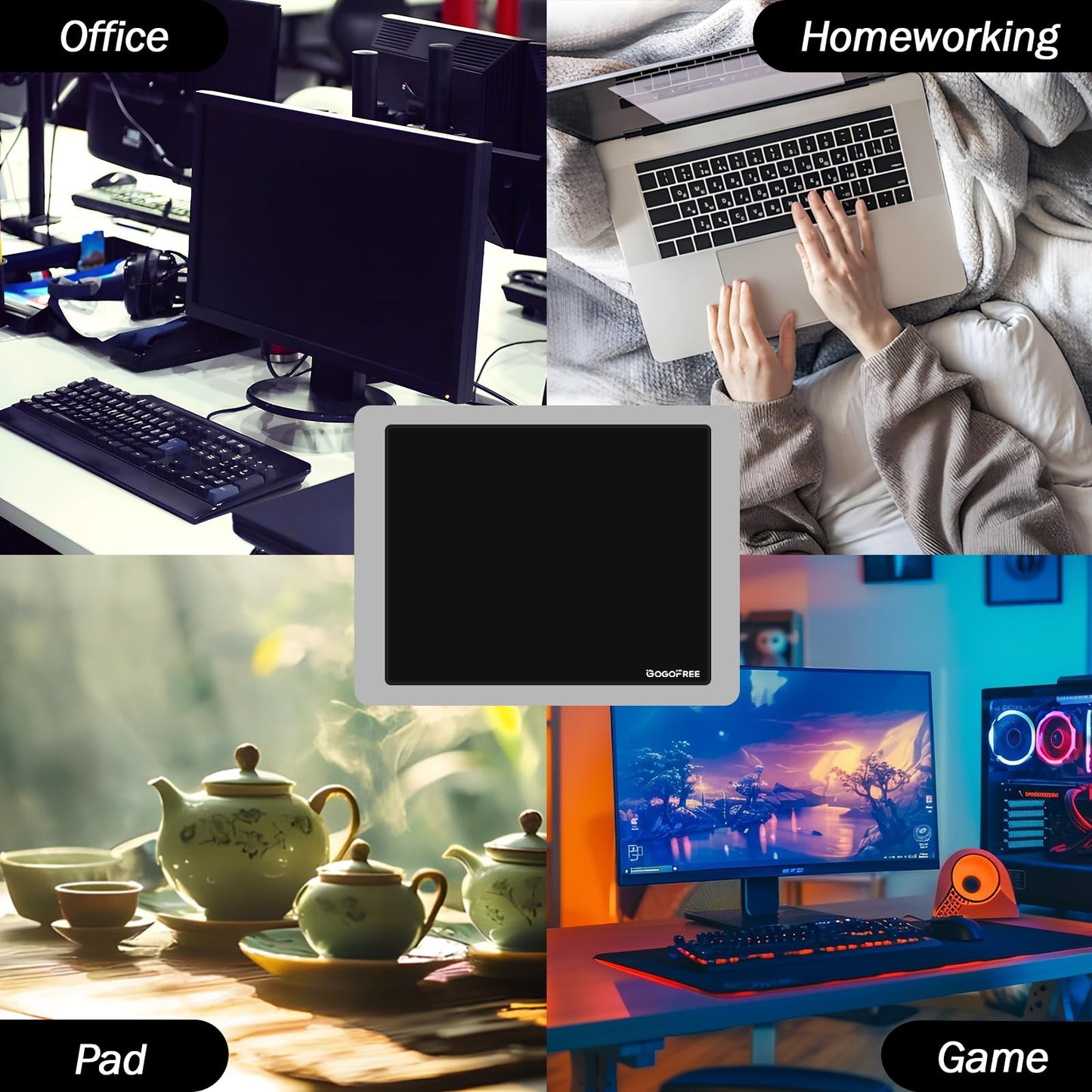 Glass Mousepad with Hard Surface for Gaming, Ultra Smooth Mouse Mat, Water-Resistant Large Mouse Pad Precision Speed Control for Esport Games/Office, Black XL(15.7’’×19.6’’)