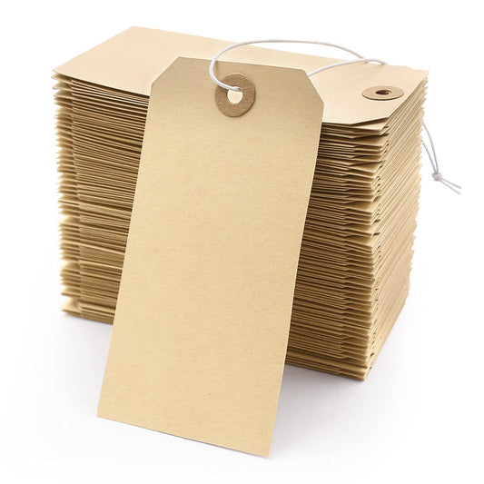 Blank Manila Shipping Tags with String - Coideal 350 PCS Cardstock Paper Price Gift Tags Attached Reinforced Hole, 4 3/4" x 2 3/8"