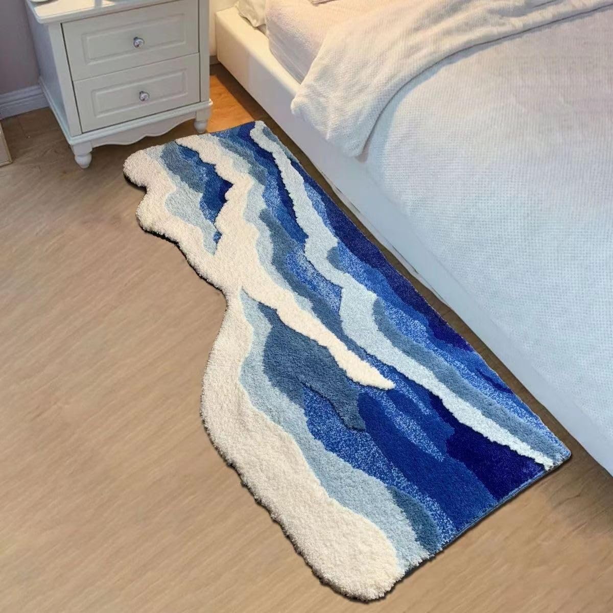 ZYLG Blue 3D Ocean Wave Bath Mat, Cute Funky Bathroom Rugs,for Coastal Beach Nautical Themed Decor, Non-Slip Washable Tufted Rug for Bedroom Kitchen Runner Rug (27.6 x 63 in)