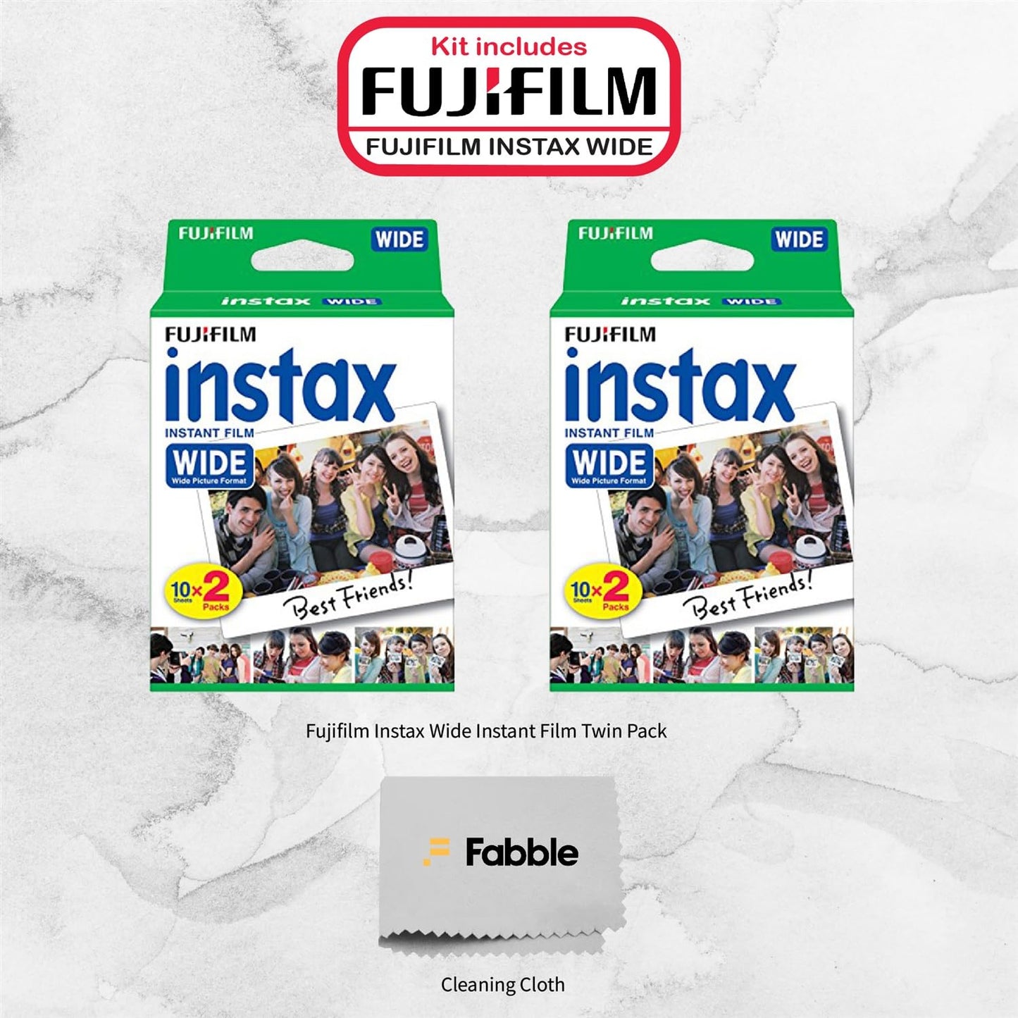 Fujifilm Wide Instant Film Twin Pack X2 (40 Sheets) + Camera and Lens Cleaning Cloth