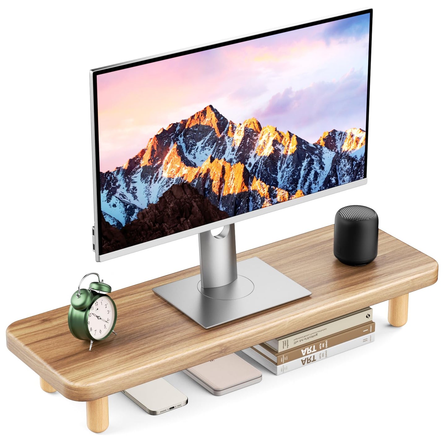 NestNeat Monitor Stand Riser, 24 Inch Wood Desk Organizer with Monitor Stand & Storage Computer Monitor and Laptop Riser Multifunctional Laptop Stand Desk Organizer for Office Home Screen/Laptop/PC (Light Walnut)