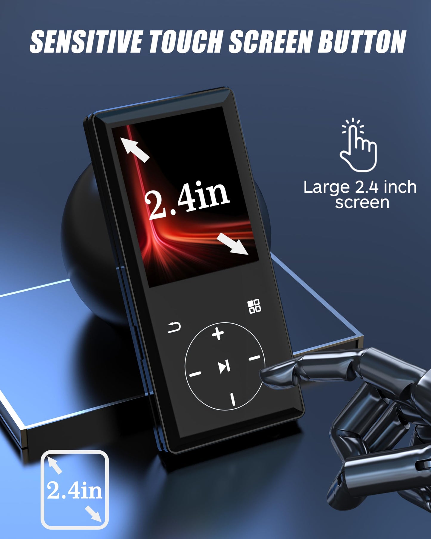 128GB MP3 Player with Bluetooth - Portable Mp3 Music Player with HiFi Speaker, 2.4" Screen MP3 Player with Voice Recorder, FM Radio, Touch Buttons,Support up to 256GB SD Card (Black)