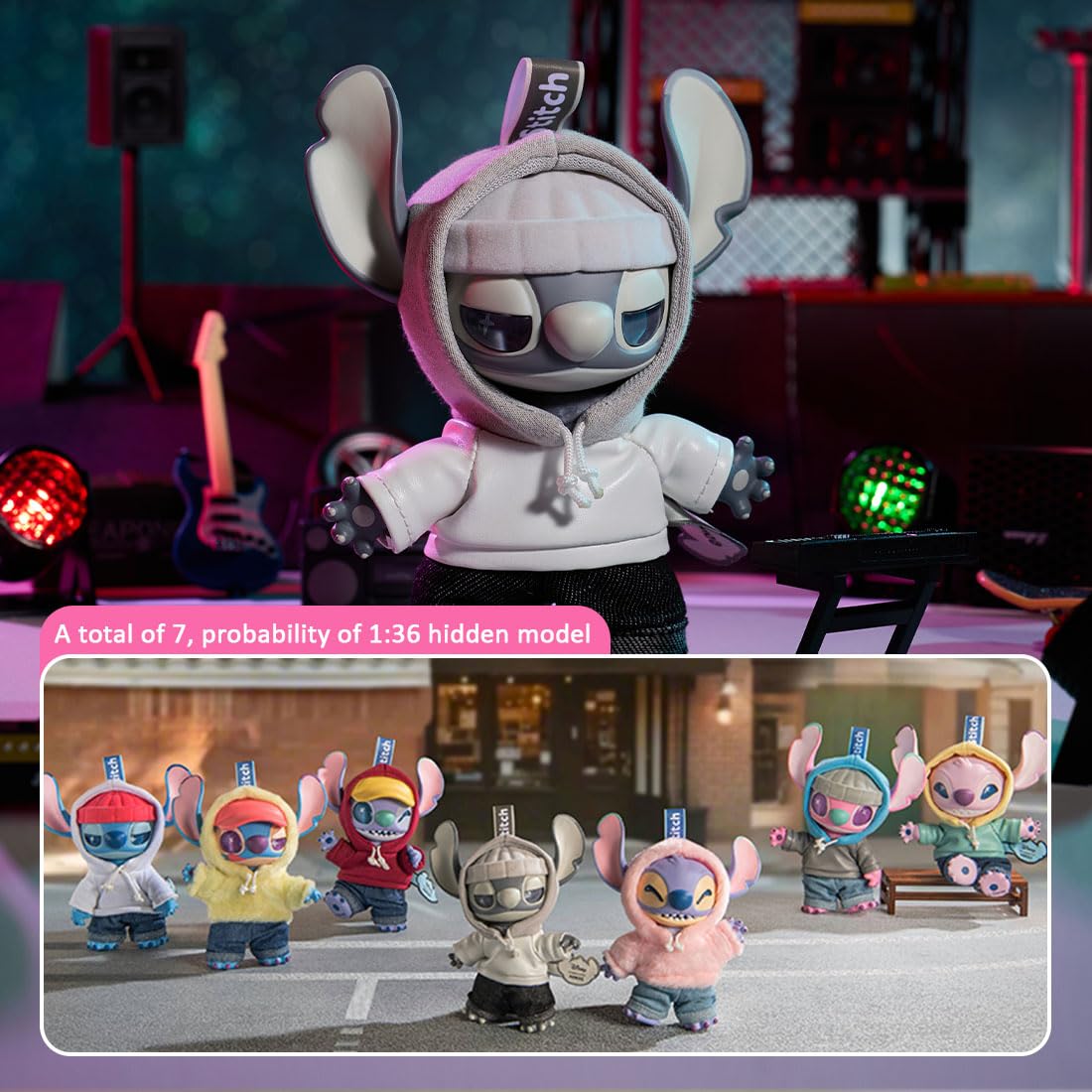 MINISO Disney Stitch GenZ Street Collection Vinyl Plush Pendant Surprise Box Figure Model Random Design Blind Box Toy Collectible Toy for Home Decor Birthday Gifts (Random One Figure)