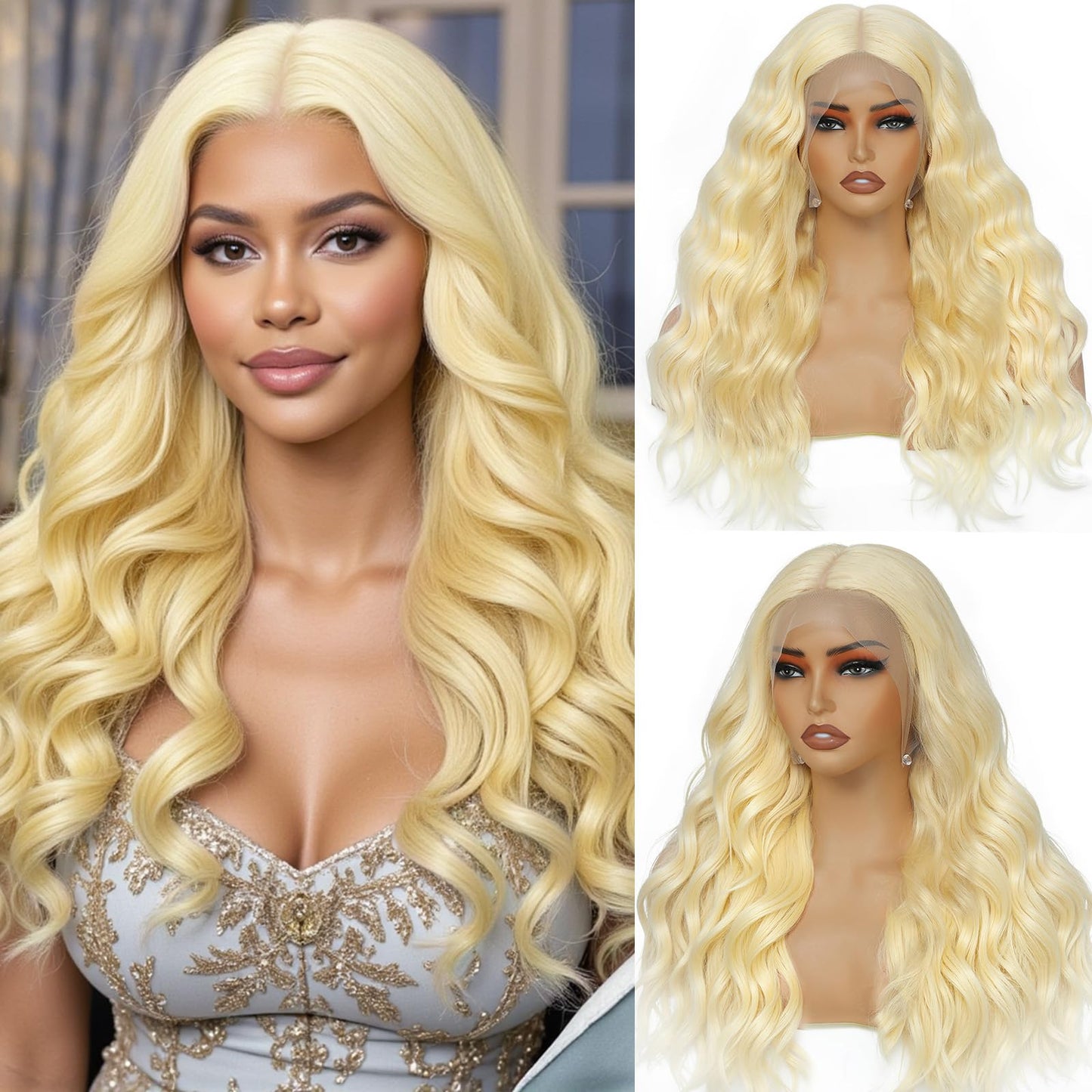 NKMR 613 13x6 Lace Front Wig Human Hair Blonde Wig Human Hair 180 Density HD Transparent Body Wave Lace Front Wigs Pre Plucked with Baby Hair(28Inch)