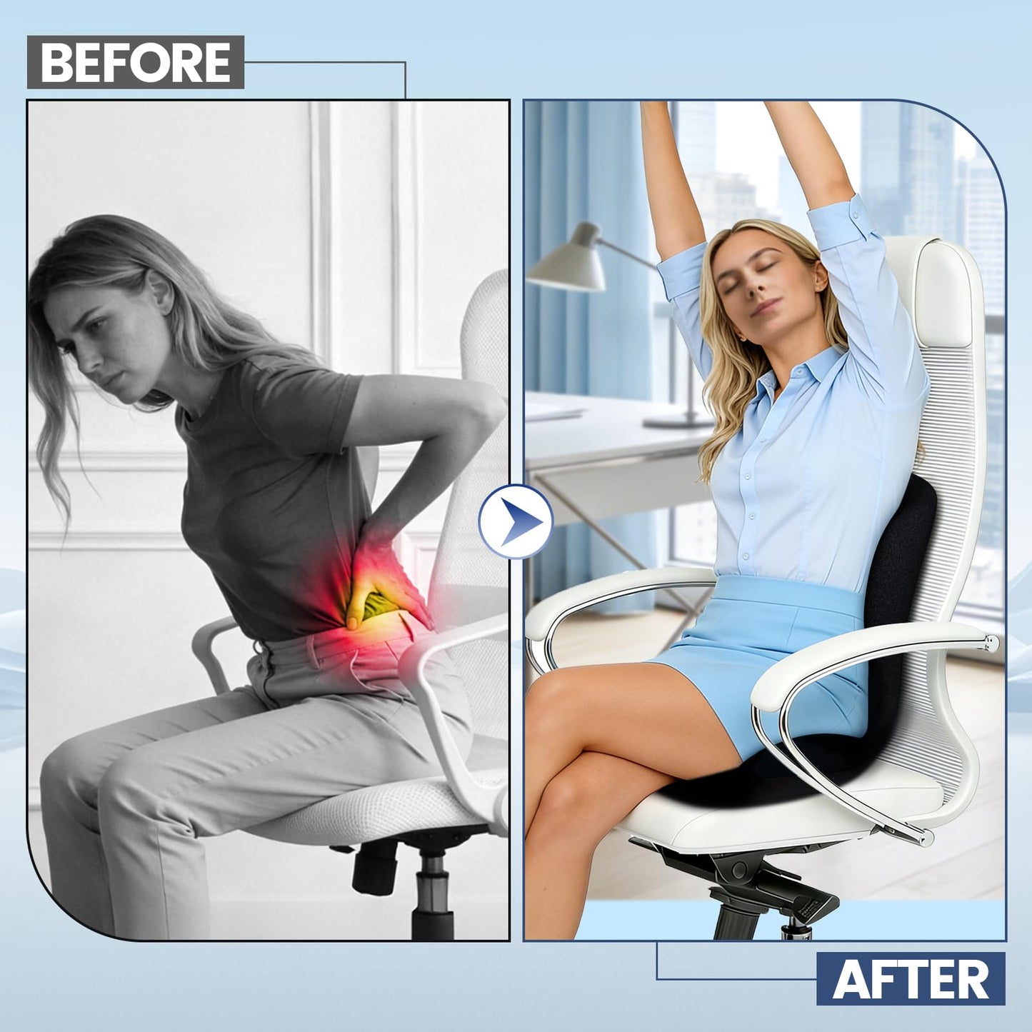 Amxixaun Lumbar Support Seat Cushion - Memory Foam Cushion for Office Chair, Car Seat, Airplane - Sciatica & Hip & Coccyx Pain Relief Desk Chair Cushion for Long Sitting Office Workers, Car Drivers