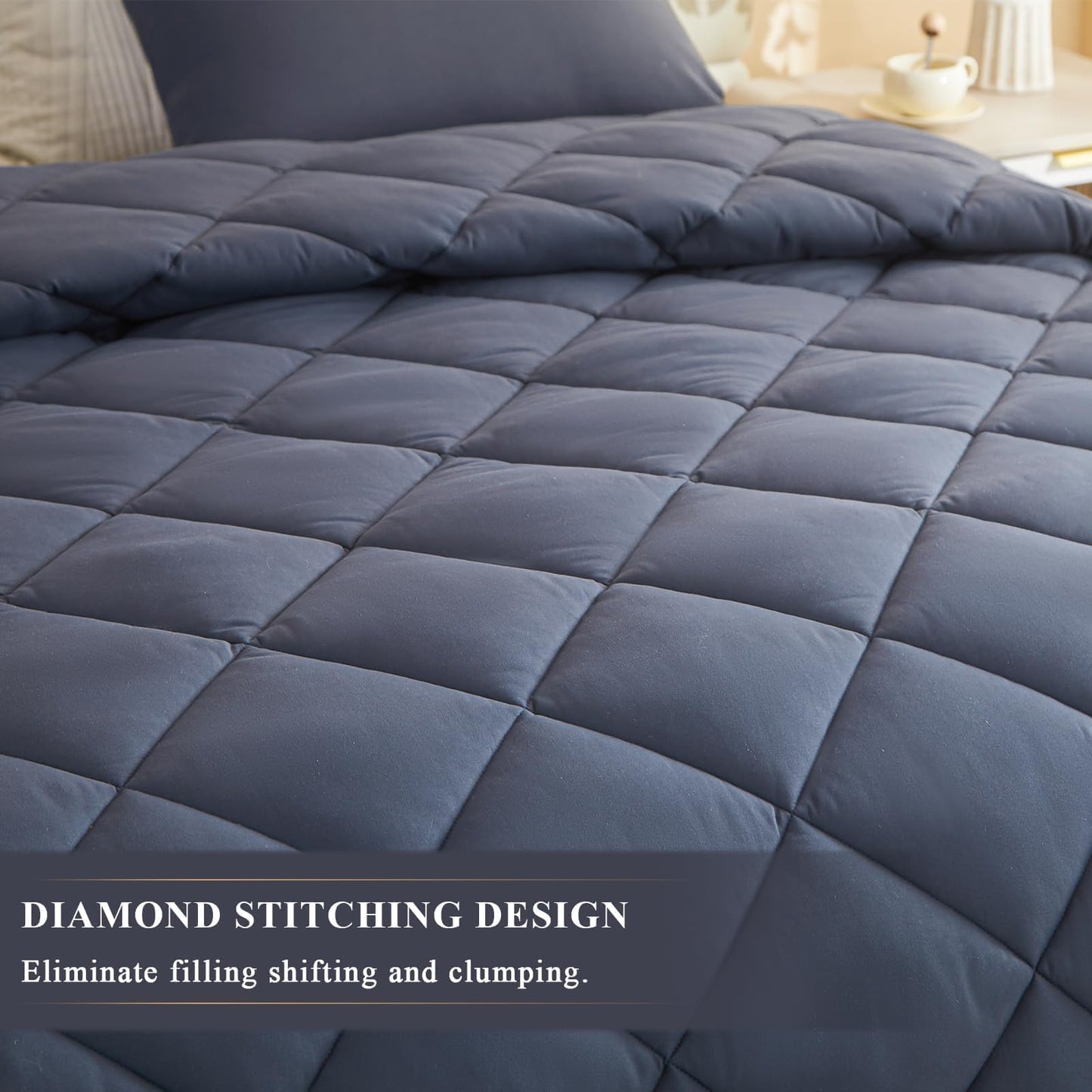 MIOTO 132x120 Alaskan King Comforter, Extra Large King Size Comforter Oversized, All Season Soft Lightweight Quilt Down Alternative Duvet Insert with 8 Corner Tabs(120x132, Grey)