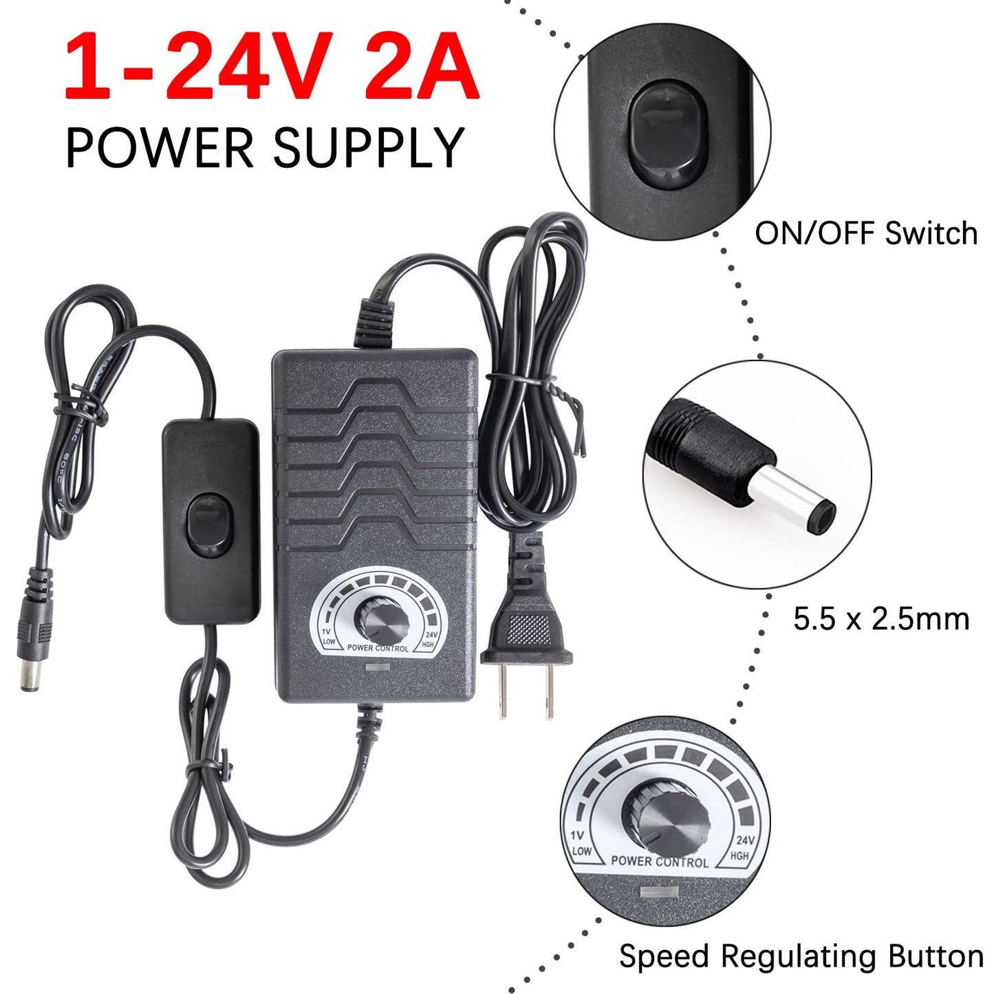 JQDML Upgrade Powerful Motor DIY Reciprocating Linear Actuator DC 24V 120rpm High Torque 40 lbs Adjustable Stroke 30-150mm/1.18-6” with Switching Power Supply(24V150mm120rpm)