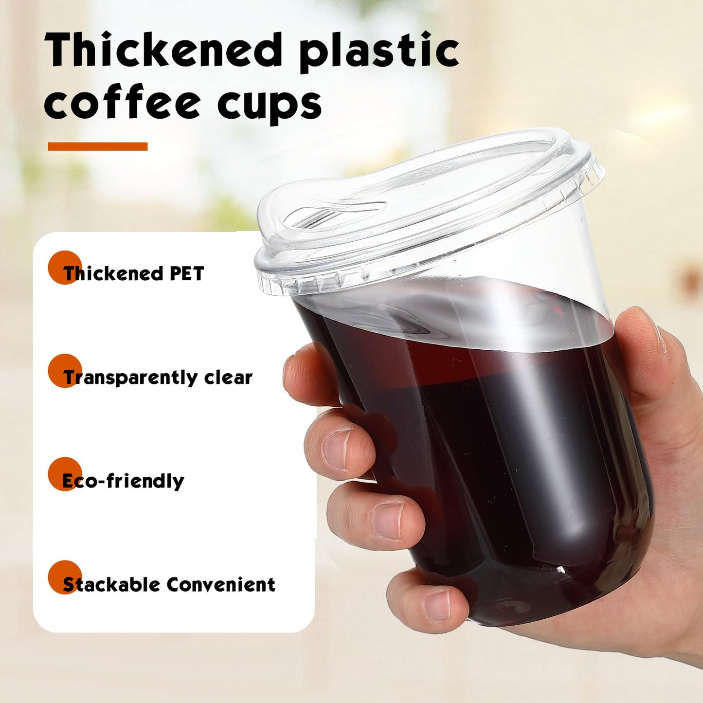 Baderke Clear Plastic Cups with Strawless Sip Lids Disposable Round Bottom Togo Cups for Coffee Smoothie Cold Beverage Coffee Shops and Party Catering(16 oz,100 Pcs)
