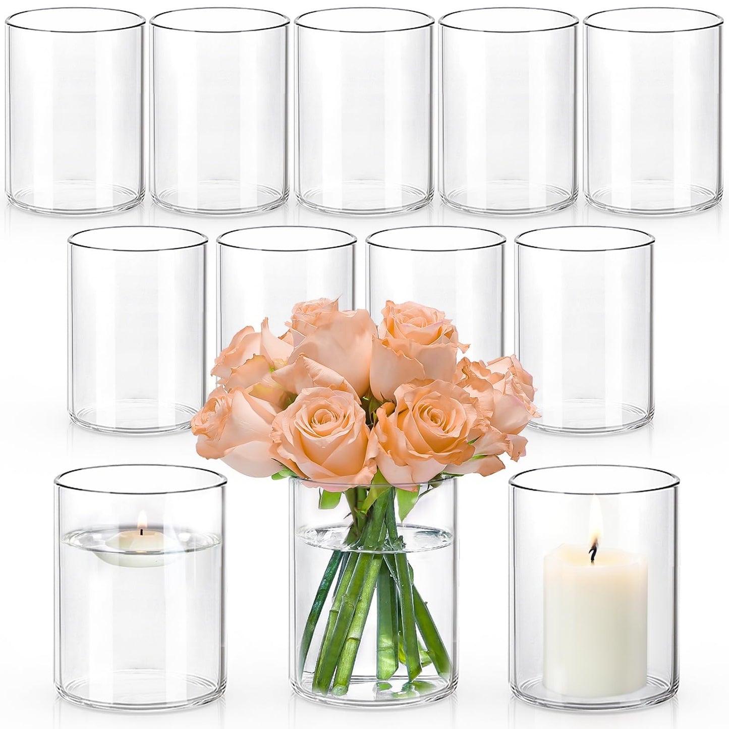 5 Inch Small Glass Cylinder Vases for Centerpieces | 12pcs Clear Flower Vase for Wedding Decorations, Floating Candle Vases in Bulk, Hurricane Candle Holders for Table, Home Décor