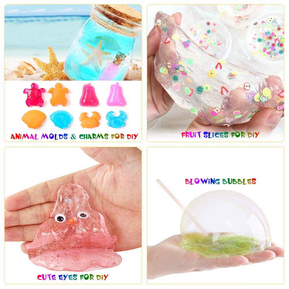 Slime Kit, 135 Pack Slime Making Kit 30 Crystal Slime, Glitter Jars, Charms, Sugar Paper, Foam Beads, Fishbowl Beads, Toy Cups, Slices, Air Dry Clay and Tools for Kids Girls by WINLIP
