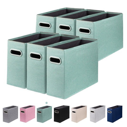 ComfortKeeper 6 Packs Letter Size File Organizer, File Folders Organizer, Fabric Storage Box, Collapsible Paper Organizer with Metal Handle, Smooth PVC Rails, Only Box (Green)