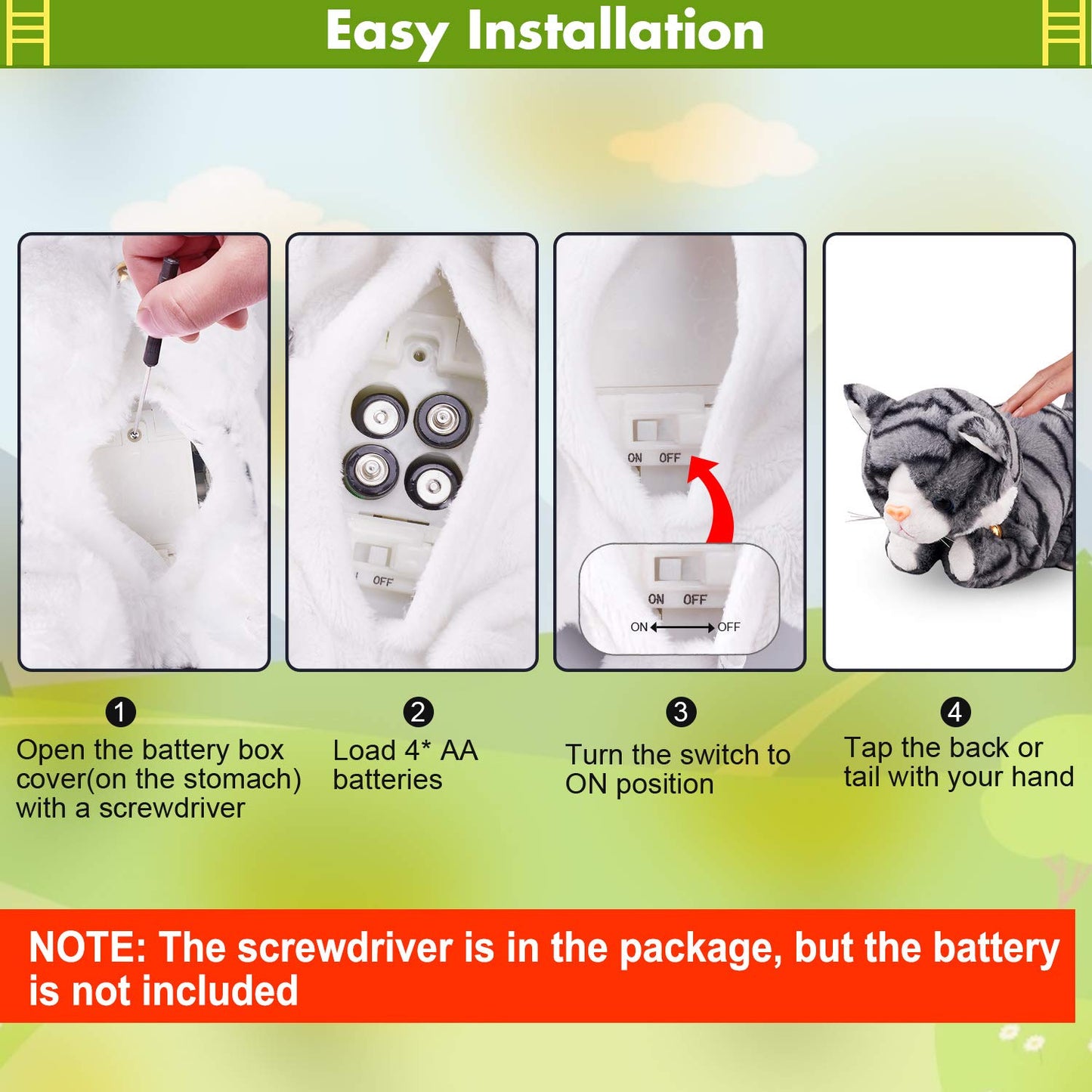 Marsjoy Pattern Gray Robot Cat Plush Cat Stuffed Animal Interactive Cats, Meow Kitten Touch Control, Electronic Cat Pet, Animated Toy Cats for Girls Baby Kids