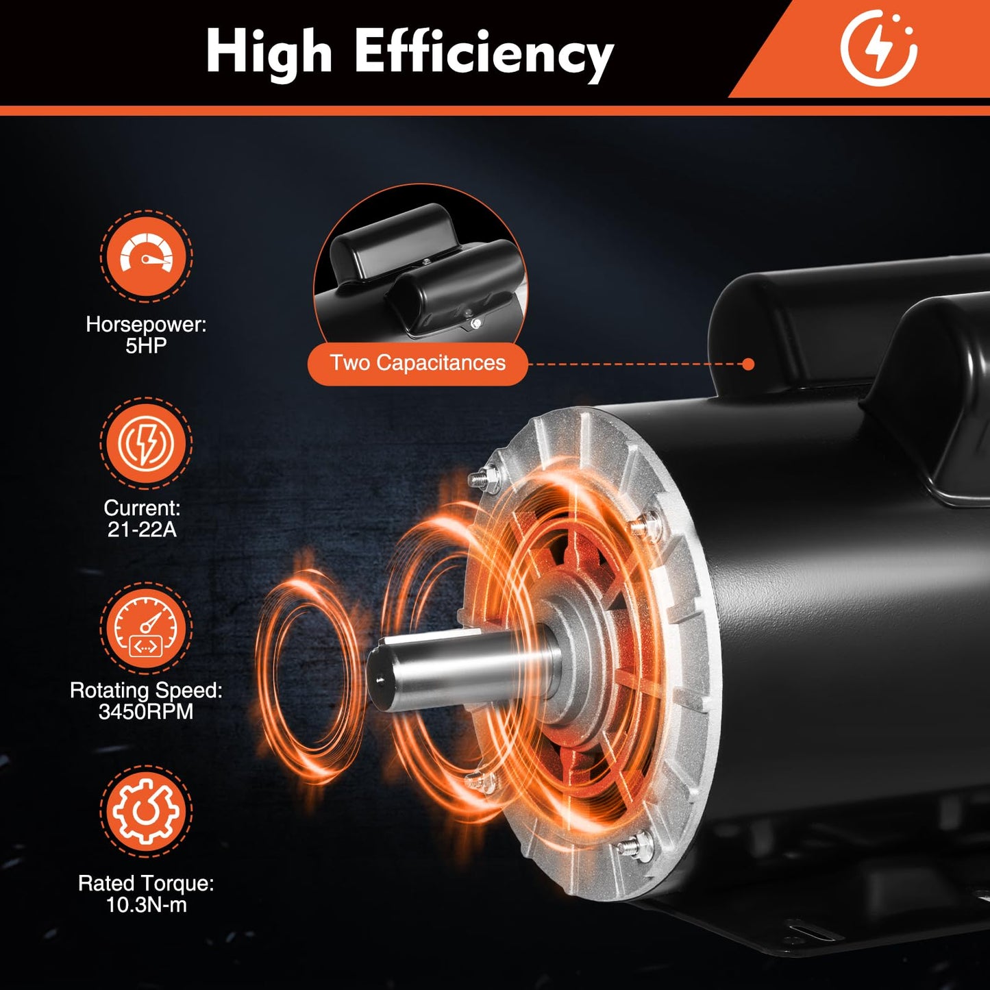 5HP Single Phase 143/5T Frame Electric Air Compressor Electric Motor 7/8 inch Shaft 3450RPM 208-230 Volts 60HZ