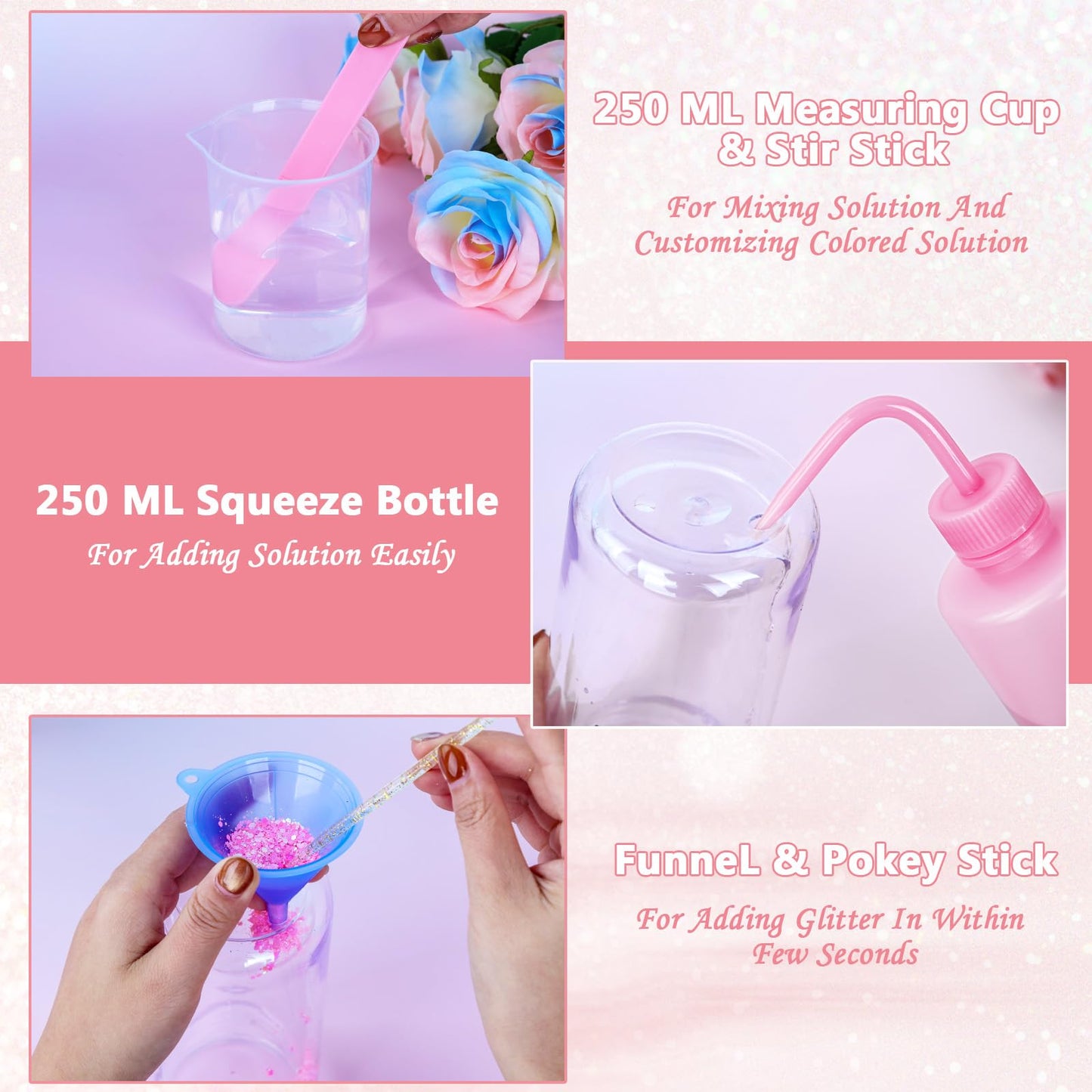 6 Pack 16 Oz Acrylic Snow Globe Tumbler Supplies Starter Kit, Double Wall Plastic Pre-Drilled Snowglobe Tumbler Cup Tool Set, Including Squeeze Bottle Cup Cradle and Scraper etc.