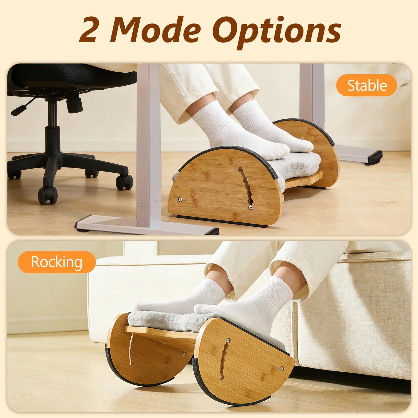 Foot Rest Under Desk, Under Desk Footrest, Foot Stool for Couch, Office Home, Gaming, 4-in-1 Bamboo Desk Foot Rest with 6 Adjustable Heights & Massage Cushion & Relieve Pressure on Legs, Waist & Back