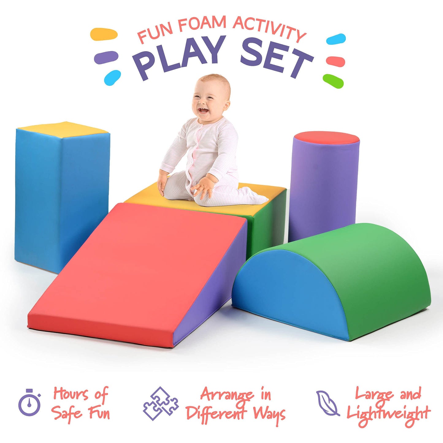 Climb and Crawl Activity Play Set - Climbing Foam Shape Toy for Toddlers 5 Piece Soft Zone Climbing Blocks, Safe Indoor Crawling Gym Equipment for Toddler, Infant, Baby Waterproof and Easy to Clean