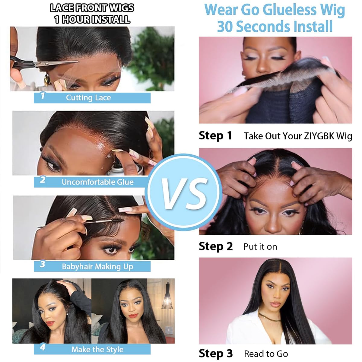 ZIYGBK 24 Inch 5x5 HD Lace Closure Wigs Human Hair Straight Wear and Go Glueless Wigs Human Hair Pre Plucked Pre Cut with Baby Hair 200% Density Straight Lace Front Wigs Human Hair For Women