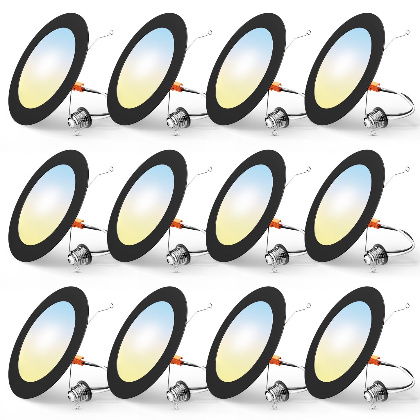 FREELICHT 12 Pack Retrofit LED Recessed Lighting 6 Inch, Selectable 2700K/3000K/4000K/5000K/6000K, Dimmable Flat LED Can Lights, 10W=110W, 1000LM, IC & Damp Rated, ETL & FCC, Black