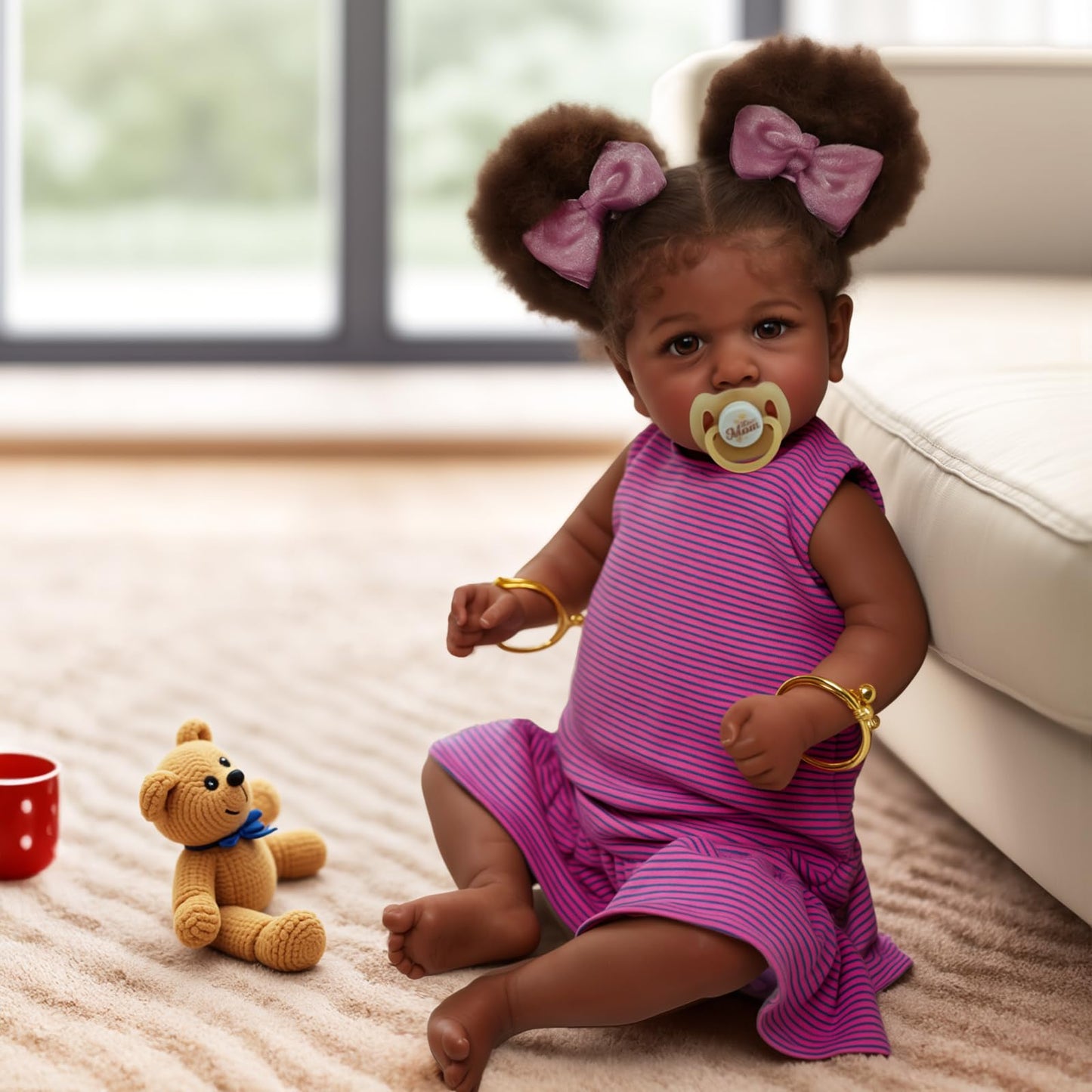 JIZHI Reborn Baby Dolls Black - 22 Inch Lifelike Soft Body Realistic-Newborn Baby Dolls Taupe Eyes Caramel Skin Tone Orange Crushed Flowers Skirt Real Life Baby Dolls Gift for Kids Age 3