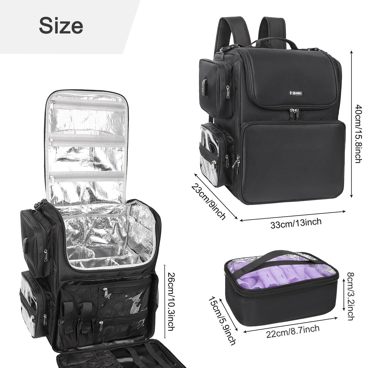 Relavel Hair Tools Travel Bag Hair Stylist Backpack Hairdresser Cosmetology Bag, Heat Insulation Full Layer for Curling Iron, Hair Straightener, Travel Accessories Train Case Barber Organizer, Black