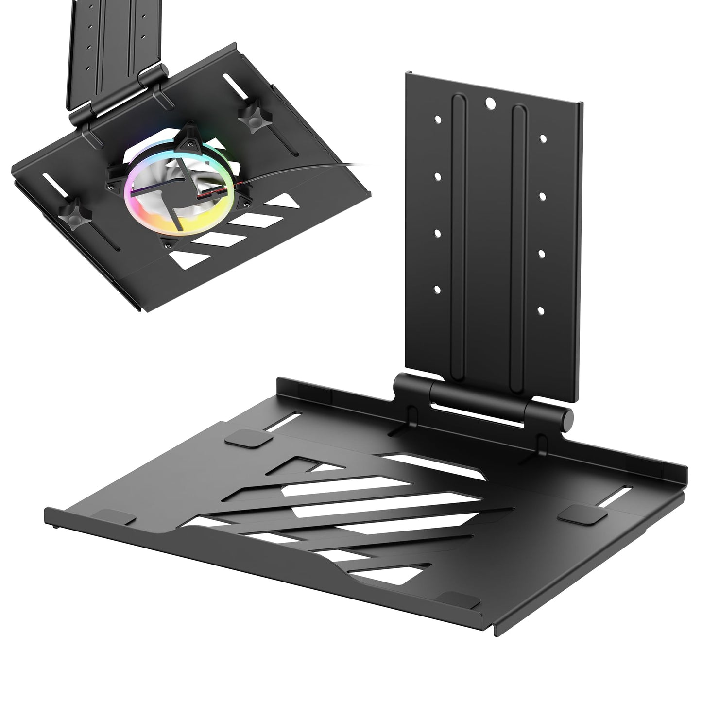 AVLT Adjustable Laptop Tray with Support for 120mm Fans Compatible with VESA 75x75 Monitor Arm - Suitable for Laptops Up to 17Inch - Weighs 4.41lbs, Black (Fan Not Included)