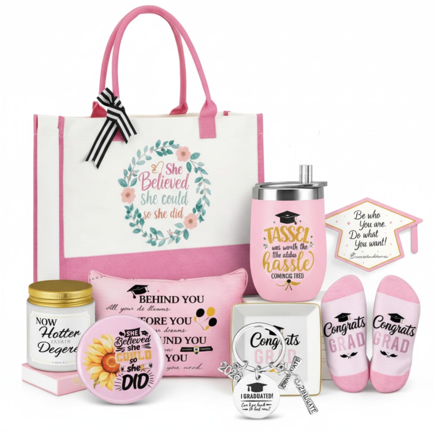 Locmeo 10 Pcs 2026 Graduation Gifts for Women Best College Grad Gifts Basket Master Degree Grad Gift Box Congratulations Gift for Class of 2026 College Masters Graduation(Novelty,Pink)
