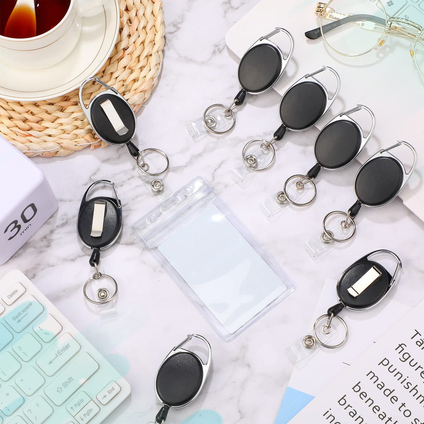 Laumoi 80 Packs Retractable ID Badge Holder Badge Reel with Belt Clip and Key Ring, Name ID Badge Clips Keychain for Office Worker Doctor Nurse Employee (Black)