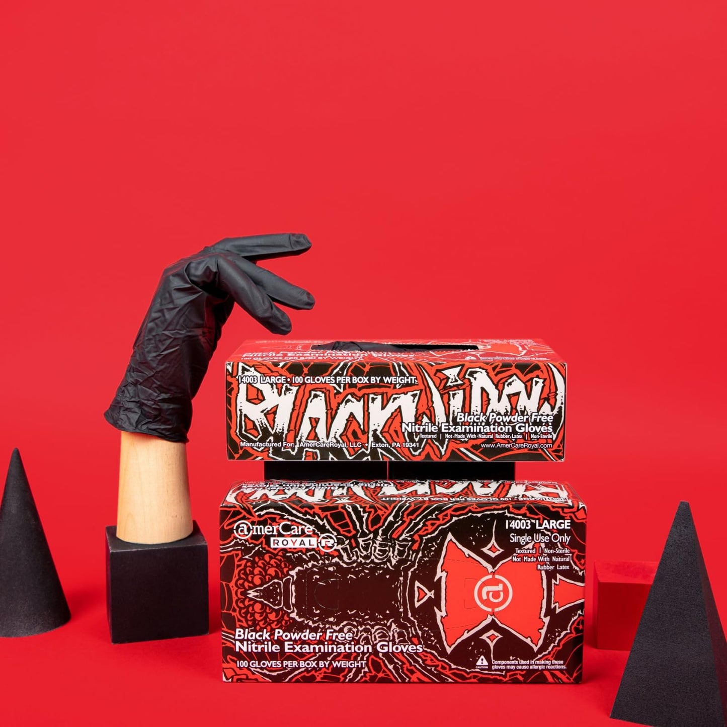 AmerCareRoyal Black Widow Nitrile Latex Free Disposable Gloves - Powder-Free, Exam Grade Gloves with Textured Grip - Large, Black, Case of 1000