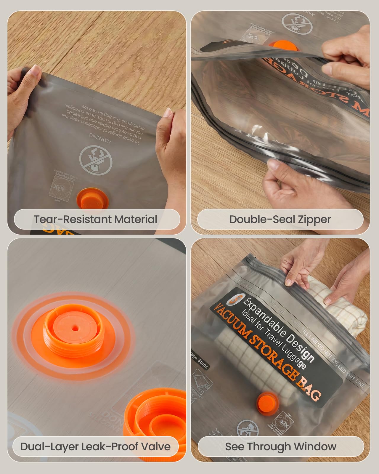 Vacuum Bags for Clothing Travel with Rechargeable Electric Pump, 15 Pack Compression Vacuuum Storage Bags for Luggage and Seasonal Storage, Space Saver Seal Bags for Cruise and Vacation