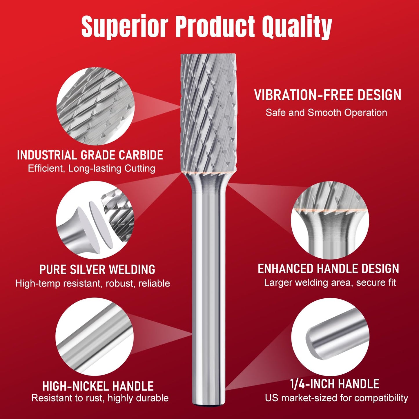 TiERGS Tungsten Carbide Burr Set 1/4" Shank, 10PC Double‑Cut Die Grinder Bits for Metal Grinding, Deburring – Fits DeWalt, Milwaukee Die Grinders Accessories + 1Pcs Mandrel & 3Pcs 3inch Cut Off Wheel