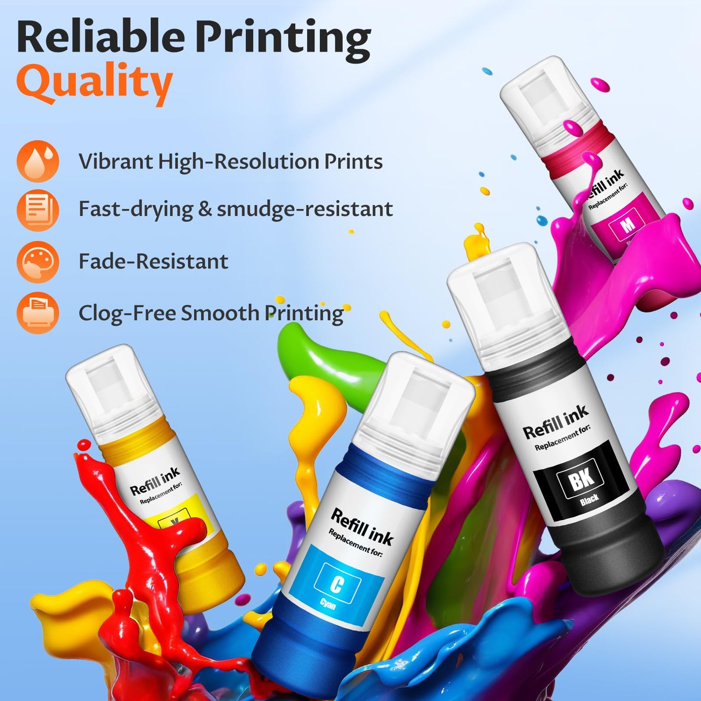 Compatible for EPT522 Ink Refill Bottles Replacement for ET-2800 ET-2400 ET-4800 ET-2803 EPT522 Ink Refill for Eco tank ET2800 ET2400 ET4800 ET2803 ET-2720 ET-4700 ET-4810 ET-2840 Printer, 5 Pack