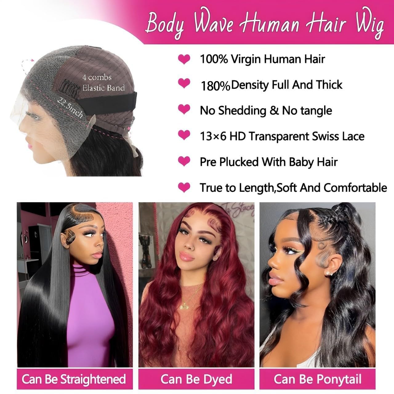 kolyula 30 Inch 13x6 Lace Front Wigs Human Hair 180% Density Body Wave Lace Front Wigs Human Hair Pre Plucked HD Lace Front Wigs Glueless Human Hair Wigs with Baby Hair Natural Black