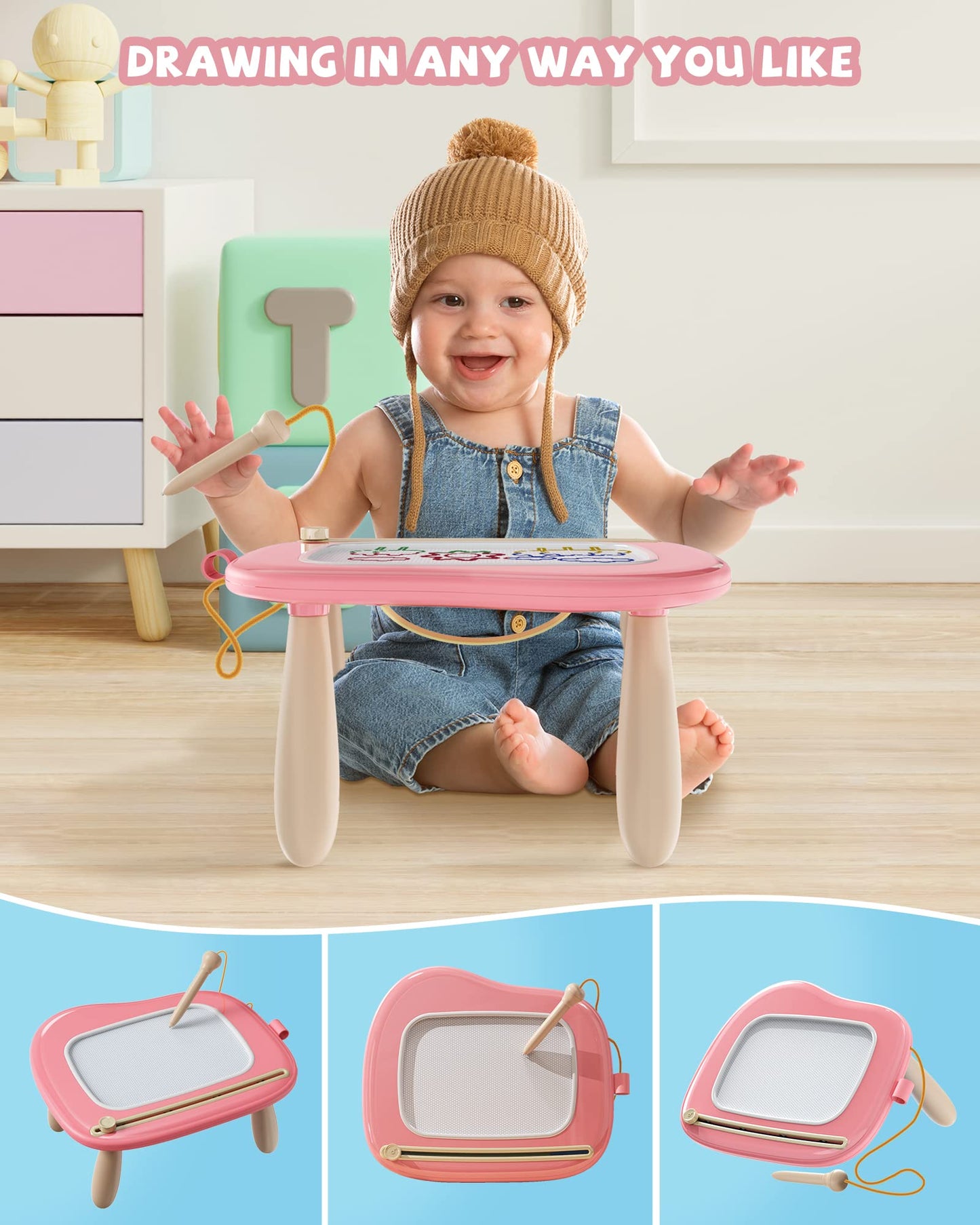 Magnetic Drawing Board, Doodle Board for Toddlers Toys Age 1-2, Magnetic Writing Board, Preschool Learning and Educational Toys for 1 2 3 Years Old Girl Boy, Gift for Birthday Christmas New Year(Pink)