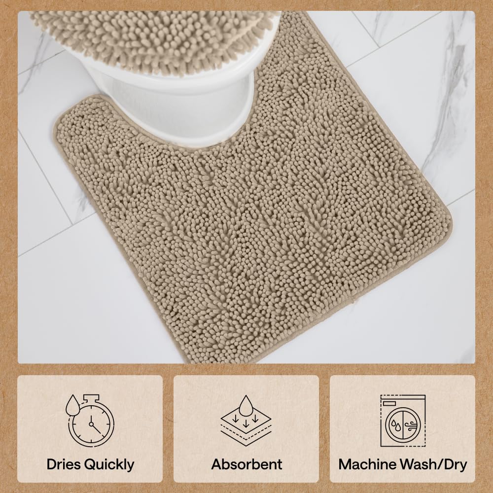 GORILLA GRIP Bathroom Rug Sets, Soft Chenille 2 Piece Area Rugs Set, Toilet Base Mat and 30x20 Carpet, Absorbent Microfiber Washable Mats Dry Quickly, Home Décor and Bath Room Accessories, Gray Beige