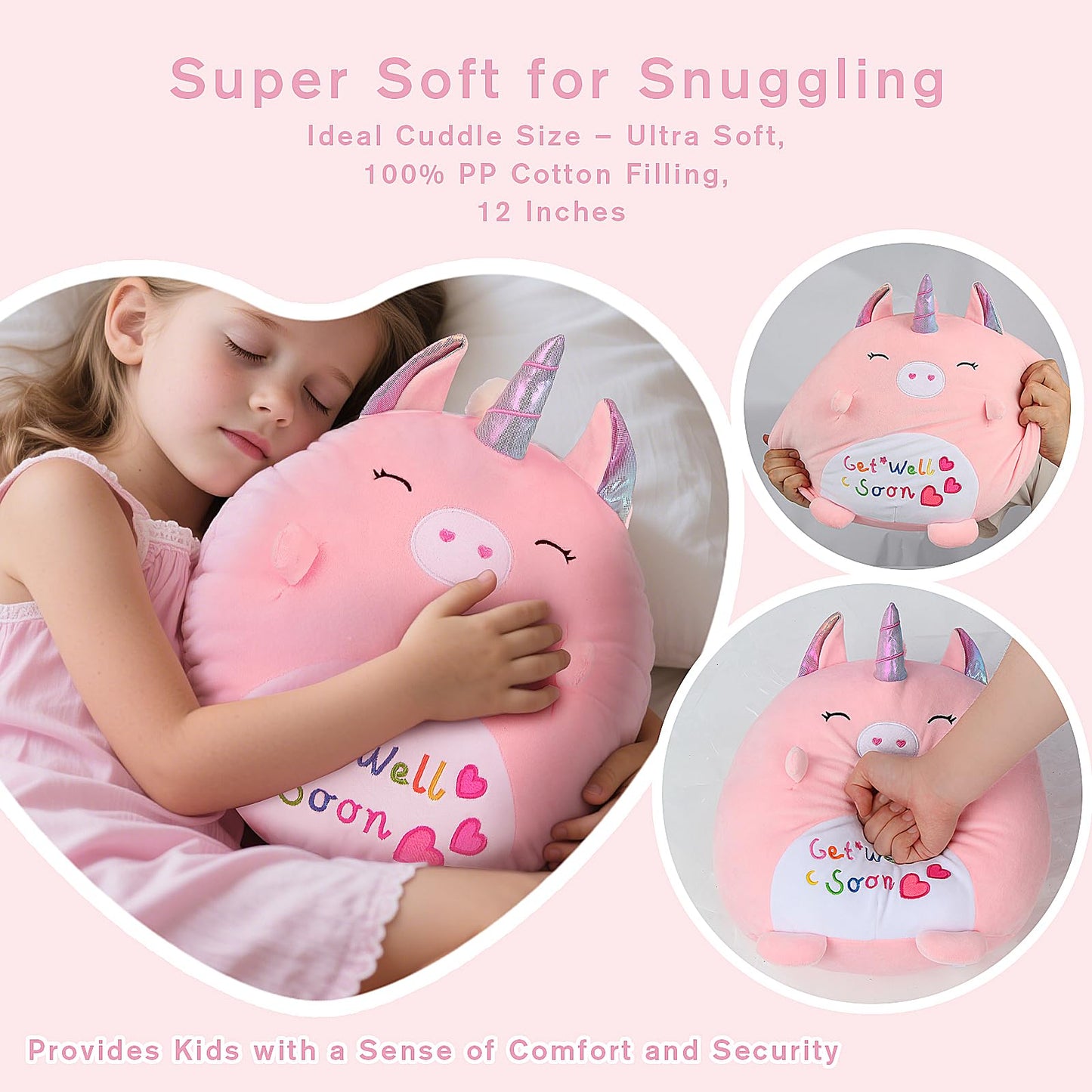 Get Well Soon Gift for Kids, Feel Better Gifts for Kid, Kids Get Well Baskets, Care Package for Girls with Get Well Soon Unicorn Plush Pillow, Get Well Gifts Set for Girls after Surgery
