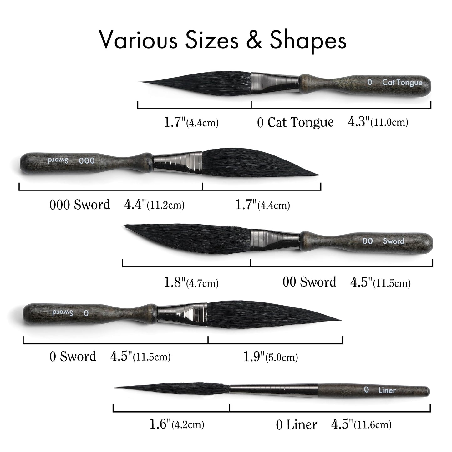 ARTIFY 5-Piece Pinstriping Brush Set, Mixed Squirrel & Goat Hair, Professional Detail Script Liner, Scroll, Sword, Dagger, Striper for Lettering & Detailing