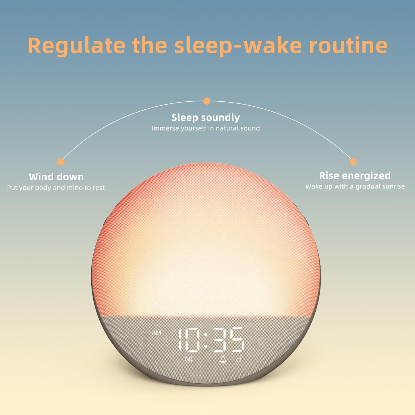 Odokee Sunrise Alarm Clock White Noise Machine: Natural Wake Up Light - Dimmable Clock with Bluetooth Speaker for Bedroom - 25 Sleep Sounds for Baby Adults Kids Cocoa