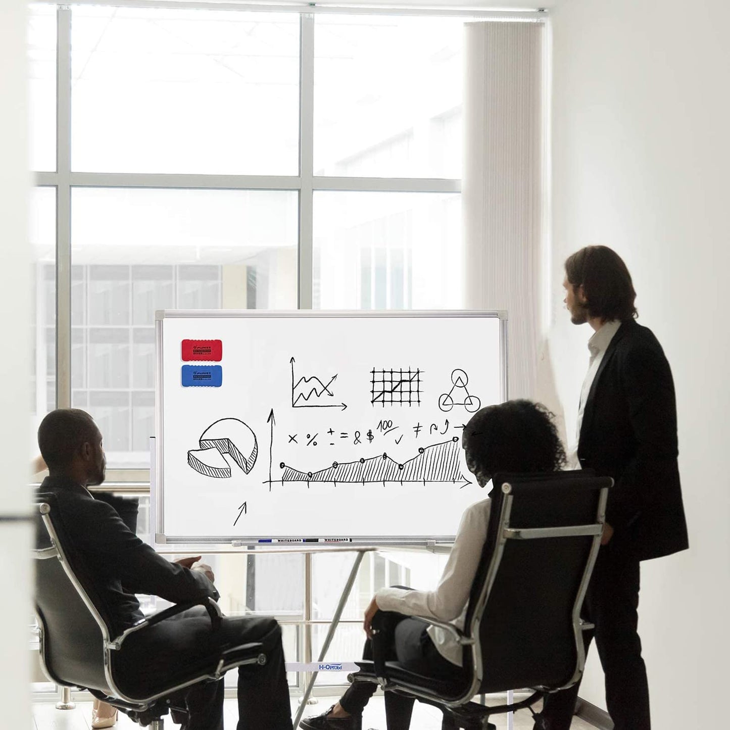 H-Qprobd Mobile Whiteboard 36"x24" Magnetic Dry Erase Board with Stand - Adjustable Height Double Side Rolling White Boards on Wheels for Home, Office & School