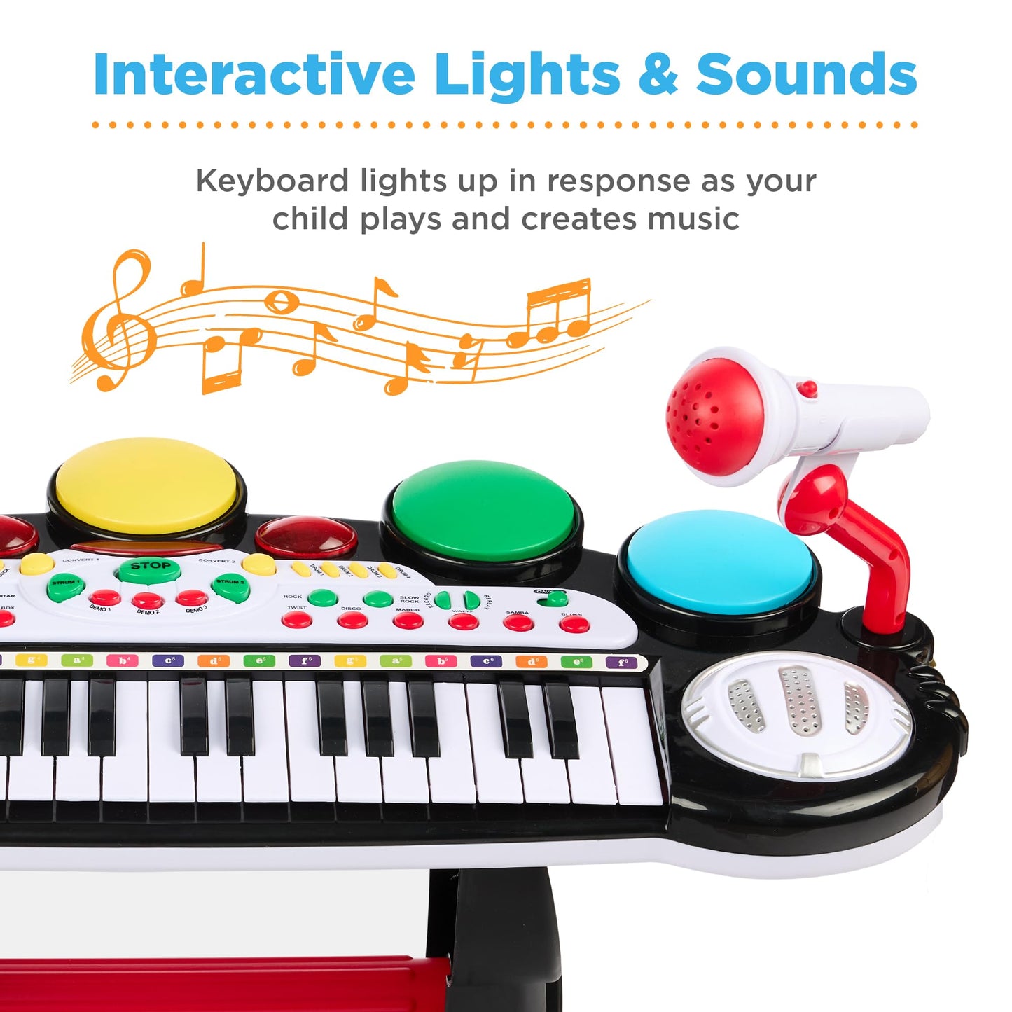 Best Choice Products 37-Key Kids Electronic Musical Instrument Piano Learning Toy Keyboard w/ Multiple Sounds, Lights, Microphone, Stool - Black