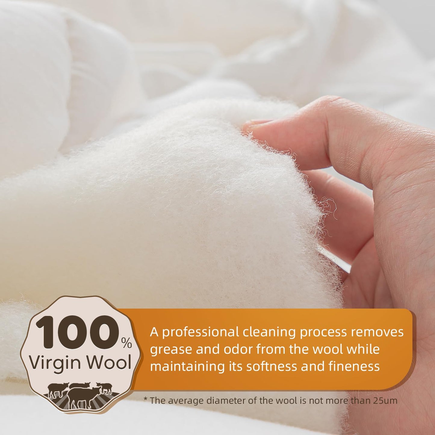 100% Wool Comforter All Season Midweight Duvet Insert Noiseless Pure Cotton Shell Comforter Temperature Regulation Breathable Comfortable Wool Bedding for Luxurious Sleep Queen Size
