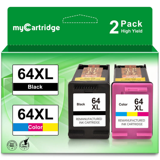 64XL Ink Cartridge Replacement For HP Ink 64 64XL Ink Cartridge Black and Color Combo Pack XL For HP Envy Photo 7855 7858 7800 7100 7155 6252 inspire 7255e 7955e 7958e Tango Printer (High-Yield 2Pack)